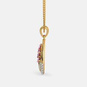Collar con Colgante de Diamante Cultivado en Laboratorio en Forma de Lágrima y Hoja de Rubí en Oro Amarillo - Product Image 3