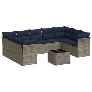 Set di divani da giardino in polyrattan grigio da 10 pezzi con cuscini, collezione di mobili da esterno resistenti - Product Image 2