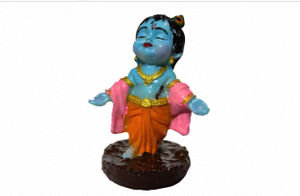 Ídolo de Bal Krishna de poliresina multicolor de 4 pulgadas, Laddu Gopal Murti para el hogar, el templo, la oficina, el escritorio, el tablero del coche y decoración espiritual. - Product Image 3