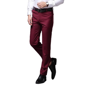 Pantalon de costume en toile coupe droite slim pour homme, style décontracté chic, taille haute, devant plat, 100 % coton, noir, grande taille - Product Image 2