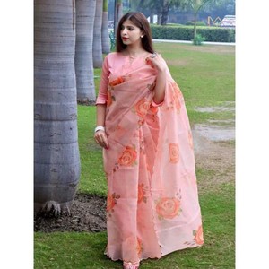 DISEÑADOR TABBY ORGANZA DIGITAL PRINT SAREE CON BLUSA DESCOSADA ROSA - Product Image 1