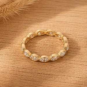 Bezel Set Marquise Brilliant Cut Lab Grown 10K 14K 18K Solid Gold Color E Clarity VVS Diamond Eternity Stackable Band For Women - Product Image 4
