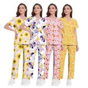 Cartoon Printed Women's Medical Hospital Scrubs New Uniform <b>Sets</b> with Straight Pants Comfortable Nurses Scrubs <b>Doctor</b> Uniform - Product Image 2