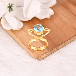 <b>Blue</b> Topaz Gemstone <b>Ring</b> for Women Gold Plated Adjustable Trendy Fashion Jewelry - Product Image 4