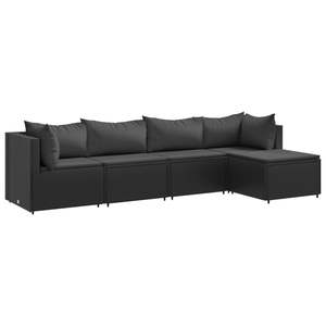 Ensemble de 5 meubles de jardin en rotin PE noir et acier thermolaqué - Product Image 2