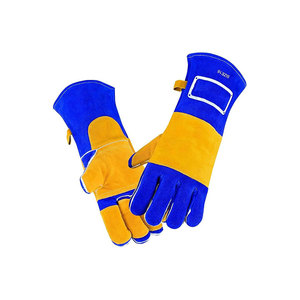 Guantes de Soldadura Premium Azules y Amarillos de Cuero Resistentes al Calor, Tipo A, Protección Contra Salpicaduras de Metal Fundido - Product Image 1