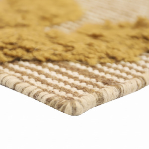 DECORDEC <b>Mustard</b> Yellow Beige Wool Raised Lattice <b>Rug</b> Eco-Friendly Non-Slip High-Low Textured Geometric Area Carpet for Living - Product Image 5
