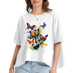 T-shirt respirant pour femme, col rond élégant, tissu confortable en maille de toile, tee-shirt pour femme - Product Image 1