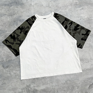 T-shirt camouflage surdimensionné personnalisé pour homme, 100% coton, effet délavé vintage, manches raglan, streetwear, vente en gros - Product Image 3