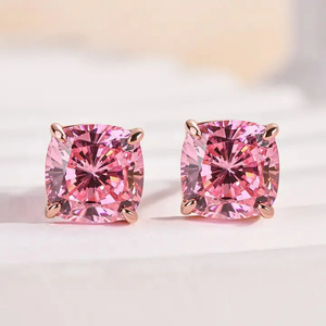 Nouvelle Collection Boucles d'oreilles en Moissanite 925 Or Rose Spécial Morganite Rose Coupe Coussin Plaqué Or Rose 18 carats - Product Image 6