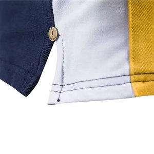 Men's <b>Navy</b> Blue Yellow Short Sleeve Polo Shirt Embroidered Logo Preppy Style Regular Fit Breathable Cotton Oxford Fabric - Product Image 6