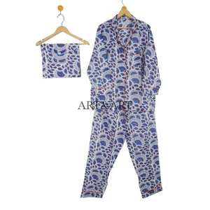 Vestido de Noche de Verano para Mujer, Hecho a Mano, 100% Algodón Puro, Elegante Conjunto de Pijama con Estampado Floral, Traje de Noche de Algodón Indio - Product Image 5