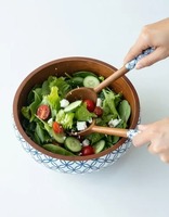 Bol rond en bois de grande taille, de haute qualité, avec autocollant émaillé imprimé, pour servir, mélanger, salade, soupe, fait main, personnalisé.