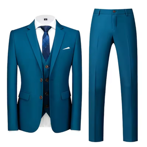 Ensemble de costume jaune ajusté pour homme, tenue de cérémonie trois pièces (gilet, veste, pantalon), couleur unie, anti-plis, en polyester - Product Image 3