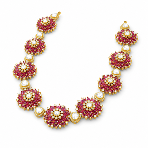 Collier floral exclusif rouge rubis en argent 925 plaqué or pour femme, cadeau de mariage ou de fête, bijoux - Product Image 2