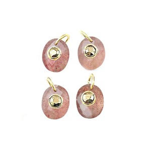 Strawberry Quartz Gold Plated Double Gemstone Oval Charms Pendant - DIY Handmade Charms Wholesale - Product Image 1
