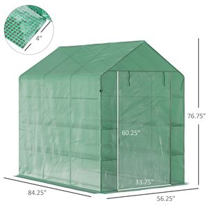 Serra Ecologica 7x5x6ft con Copertura in PE, 3 Ripiani, Porta con Cerniera Avvolgibile, Telaio in Acciaio per Coltivazione di Ortaggi - Product Image 3