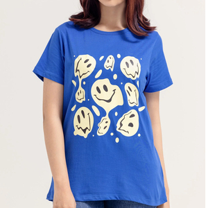 เสื้อยืดลำลองผู้หญิงสีน้ำเงิน ผ้าวูล คอวี แขนสามส่วน ลายทาง พิมพ์ลาย ทรงปกติ ระบายอากาศได้ดี ผ้าเจอร์ซีย์สีตัดต่อ - Product Image 5