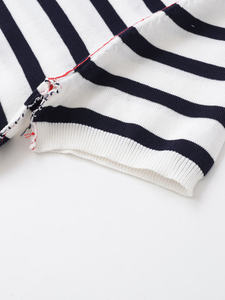 T-shirt da donna in maglia a <span class=keywords><strong>righe</strong></span> nautiche 2026, bianco <span class=keywords><strong>e</strong></span> nero, a <span class=keywords><strong>righe</strong></span> orizzontali, con cuciture a contrasto <span class=keywords><strong>rosse</strong></span>, a costine, vestibilità slim, top estivo HD - Product Image 2