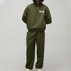 Ensemble survêtement streetwear respirant à fermeture éclair quart de tour et pantalon de jogging ample, avec logo personnalisé imprimé, couleur unie, pour homme – Vente chaude - Product Image 1