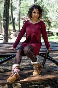 Flowy Long Sleeve Bohemian Tunic Dress with Oversized Comfort and Unique Asymmetric Hem Design Wedding Wear - Product Image 3