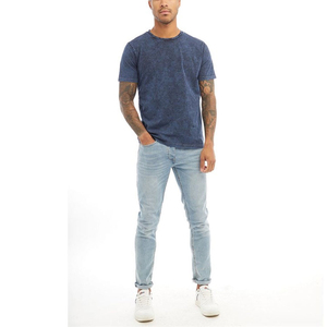 T-shirt en coton bleu délavé pour homme avec logo personnalisé, respirant, coupe classique, manches courtes, col rond, 100% coton, vêtements d'été pour homme - Product Image 5
