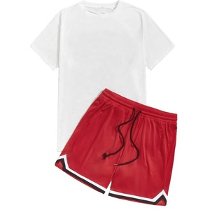 ชุดกีฬาสำหรับผู้ชายชุดวิ่งพิมพ์ลายตัวอักษรมีเชือกผูกเอวกางเกงขาสั้นสีล้วนสำหรับใส่วิ่ง - Product Image 1