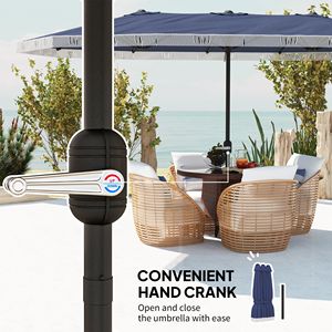 Ombrellone da Giardino Extra Large Blu Scuro da 4,5m con Frange e Manovella - Protezione UPF30+ (Raggio 2,7m-3m) - Product Image 5