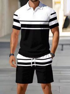 2k26 Outfit <b>Black</b> White Solid Crew <b>Neck</b> <b>Polo</b> Shirt Breathable Drawstring Shorts for Summer Casual Sports Wear Eco-Friendly Hip - Product Image 5
