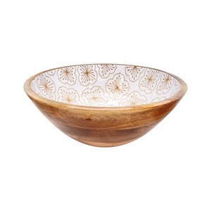 Elegant Blue Floral Wooden <b>Bowl</b> with <b>Enamel</b> Interior Perfect for Salad and Fruit Serving - Product Image 5