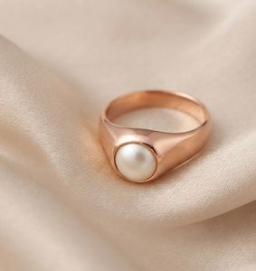Bague de luxe en argent sterling 925 avec perle blanche naturelle, plaquée or rose et or jaune, faite à la main, cadeau de mariage - Product Image 4