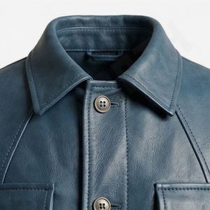 Blouson en cuir PU rétro pour homme, col montant, vêtement d'extérieur d'hiver, style moto classique, manches longues, sécurité, couleur personnalisable - Product Image 4