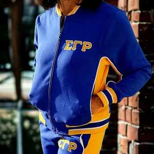 Chaqueta Deportiva SGRho Azul Real con Detalles Dorados, Chaqueta de Entrenamiento con Cierre Completo, Ligera, para Deportes Universitarios y Sororidades - Product Image 6
