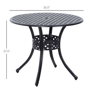 Tavolo da bistrot rotondo da esterno in alluminio pressofuso da 33 pollici con foro per ombrellone, tavolo da pranzo per patio, colore nero - Product Image 3