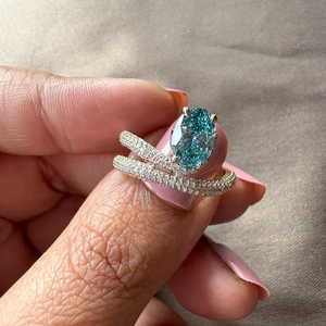 Bague de fiançailles ovale en diamant bleu cultivé en laboratoire 2,42 carats avec pavé de diamants bleus, bague de mariage, cadeau pour elle - Product Image 5