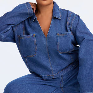 Conjuntos de dos piezas de mezclilla casuales a la moda para mujer, chaqueta de mezclilla y pantalones sin mangas, traje de mezclilla ajustado de verano para venta en línea - Product Image 4