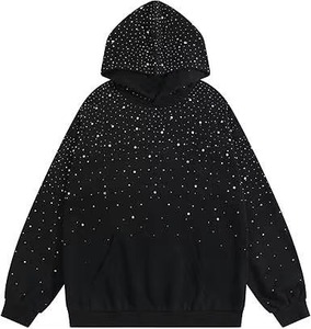 All Over Rhinestone Hoodie Custom Heavyweight <b>Thick</b> <b>Fleece</b> Cotton Hoodie for Men Loose Fit Diamond Streetwear Rhinestone Hoodies - Product Image 1