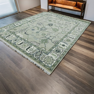 Premium Hand Knotted Oushak <b>Rug</b> Abstract Pink Wool/Silk Carpet 9x12 Ft. Vintage Style PET Friendly Living Room Home 1 Piece - Product Image 1