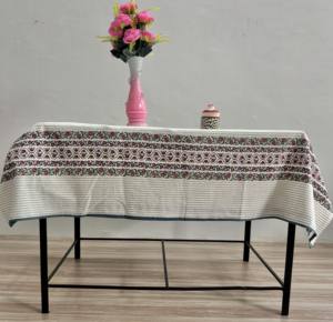 Mantel de Algodón Estampado a Mano: Rayas Florales, Estilo Boho para Comedor - Product Image 2