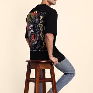 T-shirts graphiques à épaules tombantes surdimensionnés avec impression numérique, T-shirts en coton pour hommes, T-shirts à col rond pour hommes, logo par sublimation - Product Image 2