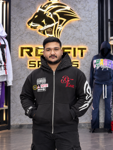 Sweat à capuche zippé surdimensionné personnalisé pour homme, en molleton épais, avec broderie graphique, style streetwear, et poches sur les manches - Product Image 6