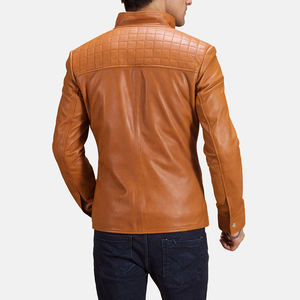 <b>Men's</b> Genuine <b>Leather</b> Stand Collar Zipper Winter <b>Jacket</b> Windproof Waterproof Breathable Custom Logo - Product Image 2