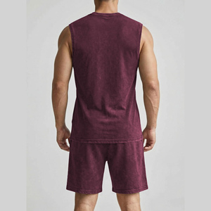 Ensemble short décontracté pour homme, effet délavé, respirant et confortable, avec logo personnalisé, 100 % coton, collection été, vente chaude - Product Image 6