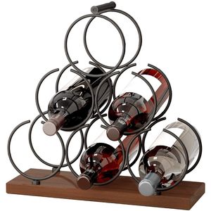 Portabottiglie da Bancone Mecor per 6 Bottiglie, Design Classico a 3 Livelli, Organizzatore per Vini in Legno Rustico e Metallo - Product Image 4