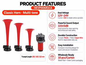 Klaxon classique MULTI-TON 12V 24V 115dB, trompette en plastique, moteur en cuivre - Product Image 2