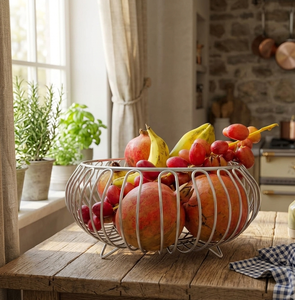 Countertop Fruit <b>Basket</b> Bowl with Detachable Banana Hanger Chrome Metal <b>Wire</b> Vegetable Storage Holder Modern Kitchen Counter - Product Image 6