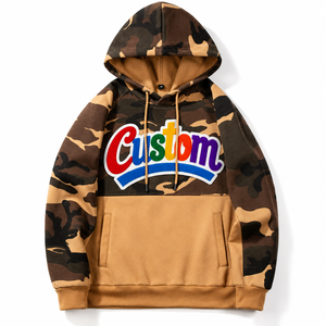 Custom Logo Camouflage <b>Hoodies</b> <b>Men</b> Color Block Pullover With Printed All Over <b>Camo</b> USA Polyester Hooded Top Street Pocket Sets - Product Image 1