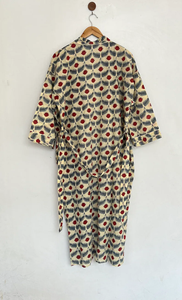 Bata Kimono de Algodón 100% Tejido con Estampado de Bloques y Dibujos Animados Naaz para Mujer, Camisón de Verano Hecho a Mano ODM con Cuello en V y Cintura Elástica Completa - Product Image 3