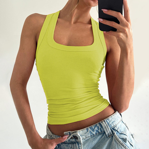 Customize Women's Summer Sexy <b>Tank</b> <b>Tops</b> with Front Logo <b>Square</b> <b>Neck</b> Polyester Sporty Breathable Sports Yoga Vest - Product Image 4