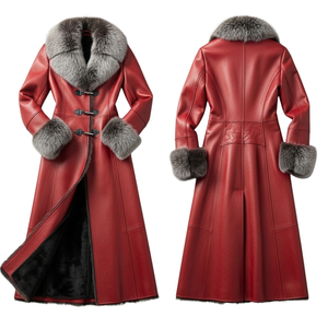 Trendy Women Long Winter Coat Elegant Warm Breathable Knitted Leather Overcoat Fashion Trench Outerwear Stylish - Product Image 5